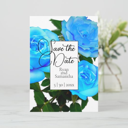 Elegante Blauwe rozen blauwgroen rozen Save The Date (Staand voorkant)