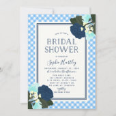 Elegante Blauwe Rozen Bloemen Bruidsdouche Uitnodi Kaart (Voorkant)