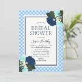 Elegante Blauwe Rozen Bloemen Bruidsdouche Uitnodi Kaart (Staand voorkant)