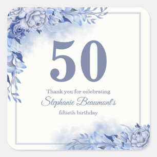 Elegante Blauwe Rozen Bloemige Vrouwelijke 50e Ver Vierkante Sticker