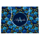 Elegante Blauwe Rozen Bloempatroon Monografische F Groot Cadeauzakje (Voorkant)