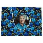 Elegante Blauwe Rozen Bloempatroon Monografische F Groot Cadeauzakje (Achterkant)