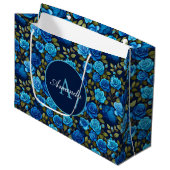 Elegante Blauwe Rozen Bloempatroon Monografische F Groot Cadeauzakje (Voorkant Gekanteld)