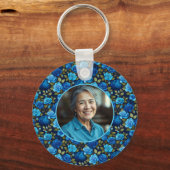 Elegante Blauwe Rozen Bloempatroon Monografische F Sleutelhanger (Achterkant)