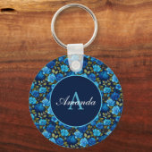 Elegante Blauwe Rozen Bloempatroon Monografische F Sleutelhanger (Voorkant)
