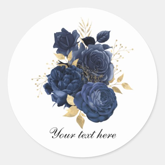 Elegante blauwe rozen Bruiloft aanpasbaar Ronde Sticker (Voorkant)