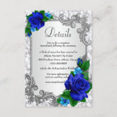 Elegante Blauwe Rozen Bruiloft Details Informatiekaartje (Voorkant)