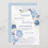 Elegante Blauwe Rozen Bruiloft Kaart (Voorkant / Achterkant)