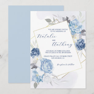 Elegante Blauwe Rozen Bruiloft Kaart