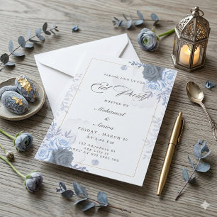 Elegante Blauwe Rozen Eid-feestuitnodiging Kaart