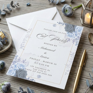 Elegante Blauwe Rozen Eid-feestuitnodiging Kaart