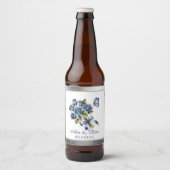 Elegante Blauwe Rozen en Zilveren Bruiloft Vlinder Bier Etiket (Voorkant)