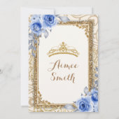 Elegante Blauwe Rozen Floral Gold Mis Quince Kaart (Achterkant)