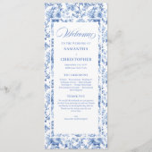 Elegante Blauwe Rozen Franse Toile Huwelijksprogra Programmakaart (Voorkant)