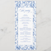 Elegante Blauwe Rozen Franse Toile Huwelijksprogra Programmakaart (Achterkant)