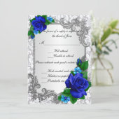 Elegante Blauwe Rozen Huwelijksreactiekaart Kaart (Staand voorkant)