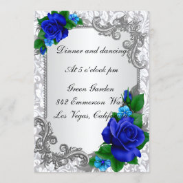 Elegante Blauwe Rozen Huwelijksreceptiekaart Kaart