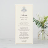 Elegante Blauwe Rozen Katholieke Trouwmenu | Maria Menu (Staand voorkant)