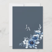 Elegante Blauwe Rozen Monogram Trouwdag Kaart (Achterkant)