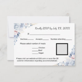 Elegante Blauwe Rozen RSVP Kaartje