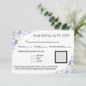 Elegante Blauwe Rozen RSVP Kaartje (Staand voorkant)