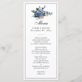 Elegante Blauwe Rozen Trouwen Religieus Menu (Voorkant)