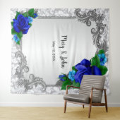 Elegante Blauwe Rozen Trouwfoto Achtergrond Wandkleed (In Situ (horizontaal))