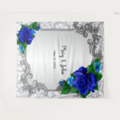 Elegante Blauwe Rozen Trouwfoto Achtergrond Wandkleed (Voorkant (horizontaal))