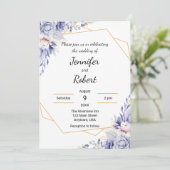 Elegante Blauwe Rozen Uitnodiging (Staand voorkant)