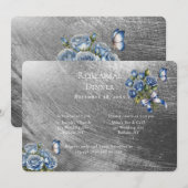 Elegante Blauwe Rozen Zilveren Oefenavond Kaart (Voorkant / Achterkant)