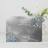 Elegante Blauwe Rozen Zilveren Oefenavond Kaart (Staand voorkant)
