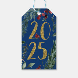 Elegante Blauwe Rustieke Nieuwjaarskaart 2025 Cadeaulabel