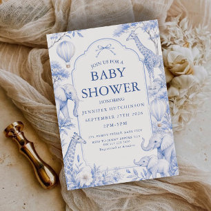 Elegante Blauwe Safari Baby Shower Toile De Jouy Kaart