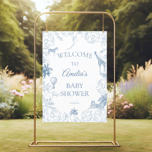 Elegante Blauwe Safari Jungle Baby Shower Dieren Poster