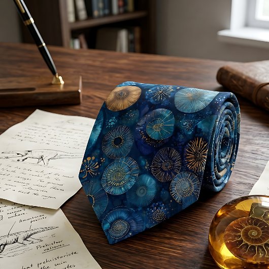 Elegante Blauwe Safferiet Ammoniet Fossiel Stropdas