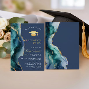 Elegante Blauwe Saffier Agaat Afstudeerfeest Kaart