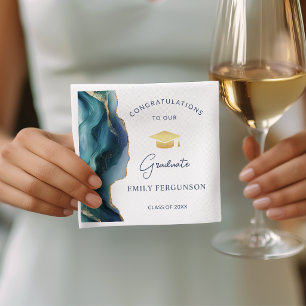 Elegante Blauwe Saffier Felicitaties Geslaagd Servet
