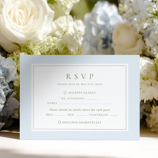 Elegante Blauwe & Salie Bruiloft RSVP Kaartje