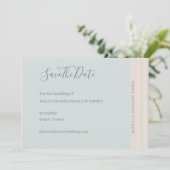 Elegante Blauwe Salie Houtnerf Save The Date Trouw Kaart (Staand voorkant)
