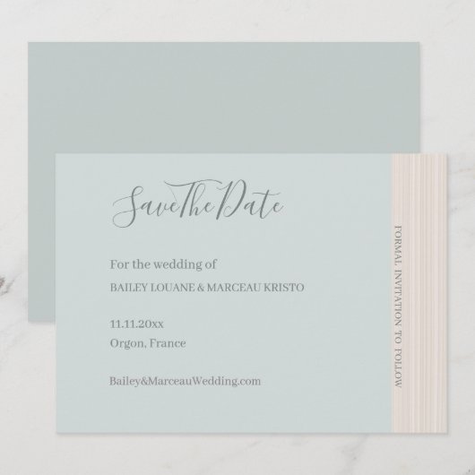 Elegante Blauwe Salie Houtnerf Save The Date Trouw Kaart (Voorkant / Achterkant)