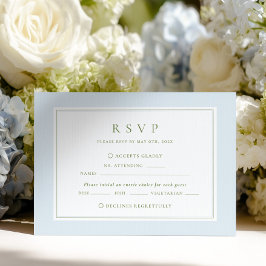 Elegante Blauwe & Salie Huwelijk RSVP Kaartje