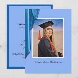 Elegante blauwe satijnen afstudeeraankondiging kaart