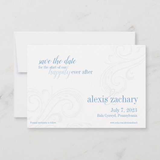 Elegante blauwe Save-the-Date, Caroline Wedding Save The Date (Voorkant)