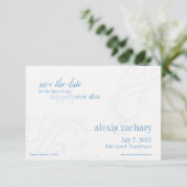 Elegante blauwe Save-the-Date, Caroline Wedding Save The Date (Staand voorkant)