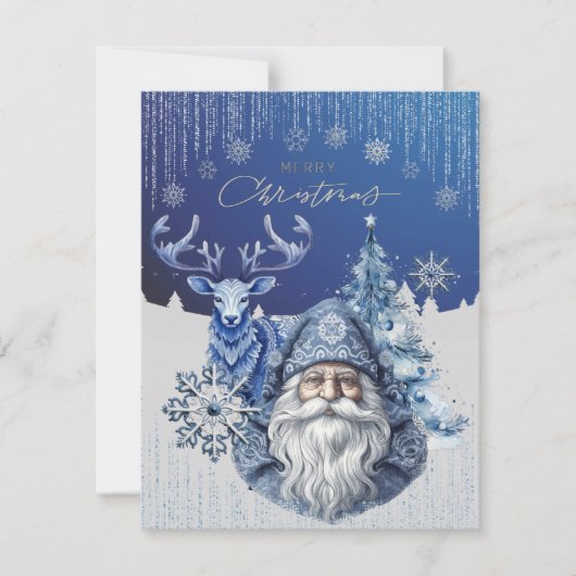 Elegante blauwe Scandinavische kerstsfeer Feestdagenkaart (Voorkant)