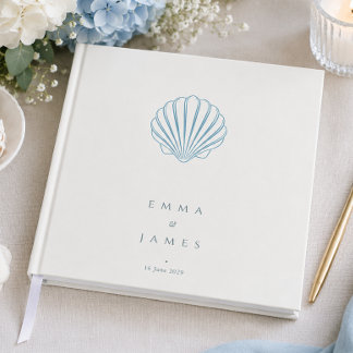 Elegante Blauwe Schelp Bruiloft Gastenboek