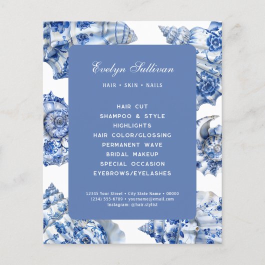 Elegante blauwe schelpen flyer (Voorkant)