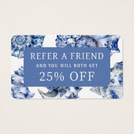 Elegante blauwe schelpen verwijzingskaart visitekaartje