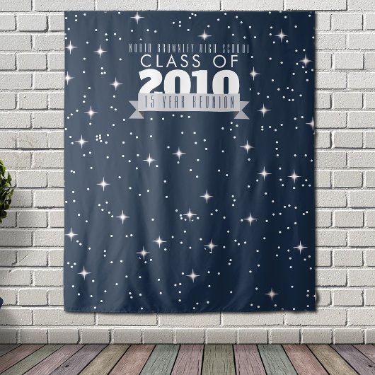 Elegante, blauwe School Reunion Photobooth achterg Wandkleed