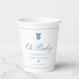 Elegante Blauwe Script Baby Shower Papieren Bekers